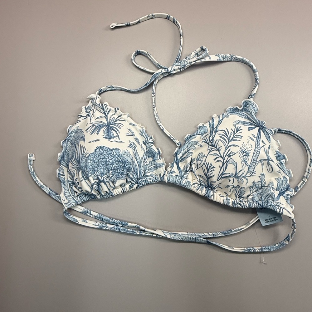 Shade & Shore Women’s Ruffle Edge Toile Print Triangle Bikini Top - Size L